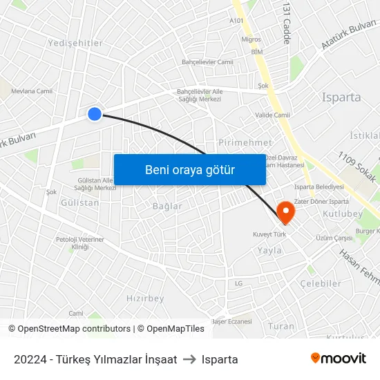 20224 - Türkeş Yılmazlar İnşaat to Isparta map