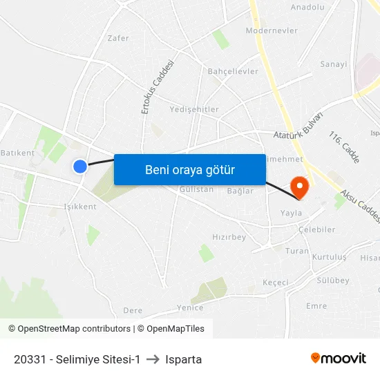 20331 - Selimiye Sitesi-1 to Isparta map