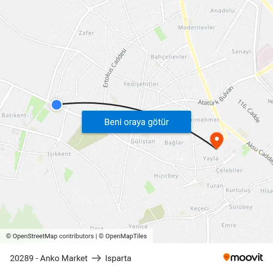 20289 - Anko Market to Isparta map