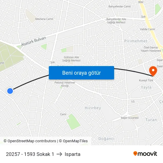 20257 - 1593 Sokak 1 to Isparta map