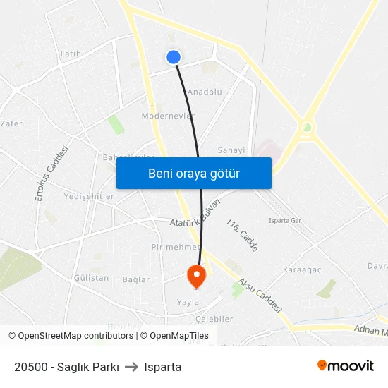 20500 - Sağlık Parkı to Isparta map
