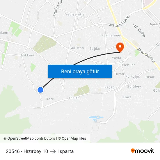 20546 - Hızırbey 10 to Isparta map