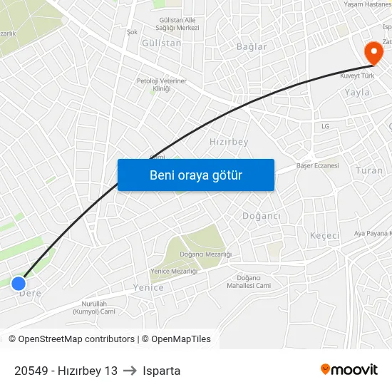 20549 - Hızırbey 13 to Isparta map