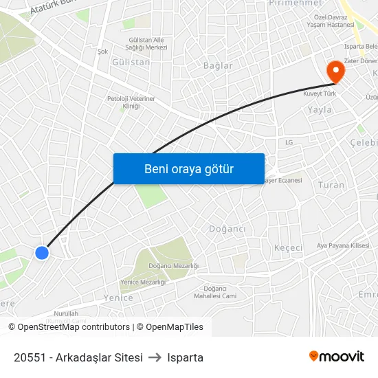 20551 - Arkadaşlar Sitesi to Isparta map