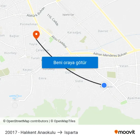 20017 - Halıkent Anaokulu to Isparta map