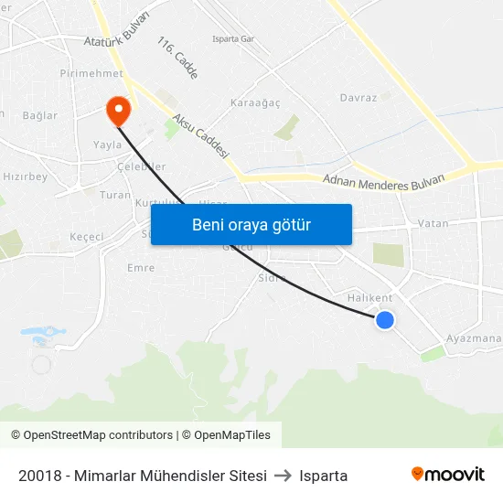 20018 - Mimarlar Mühendisler Sitesi to Isparta map