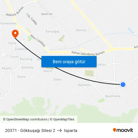 20371 - Gökkuşağı Sitesi 2 to Isparta map