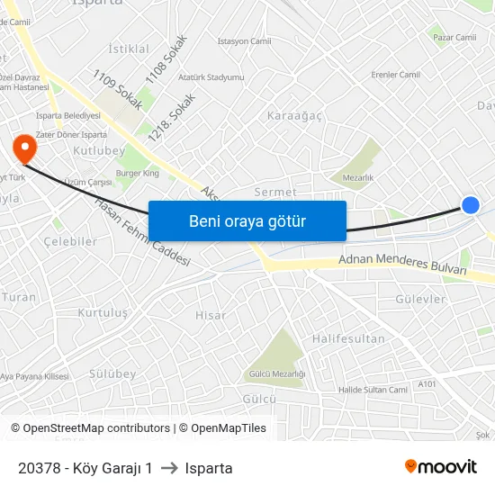 20378 - Köy Garajı 1 to Isparta map