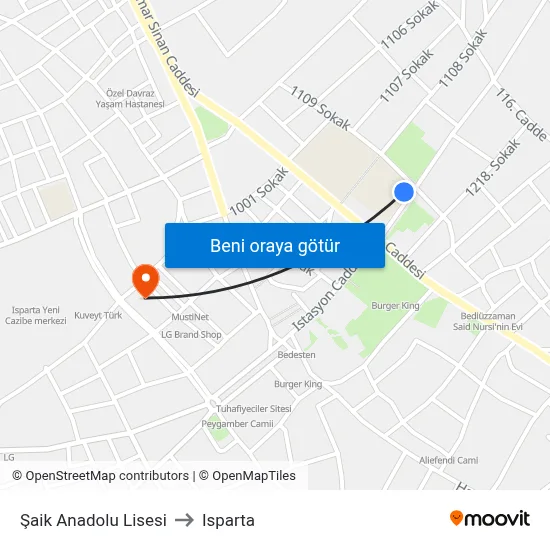 Şaik Anadolu Lisesi to Isparta map