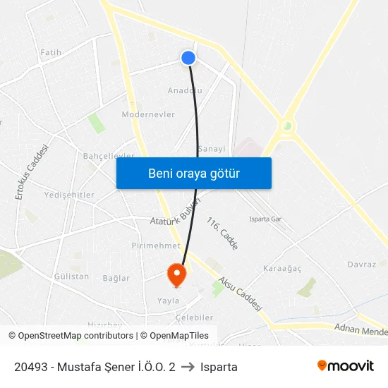 20493 - Mustafa Şener İ.Ö.O. 2 to Isparta map