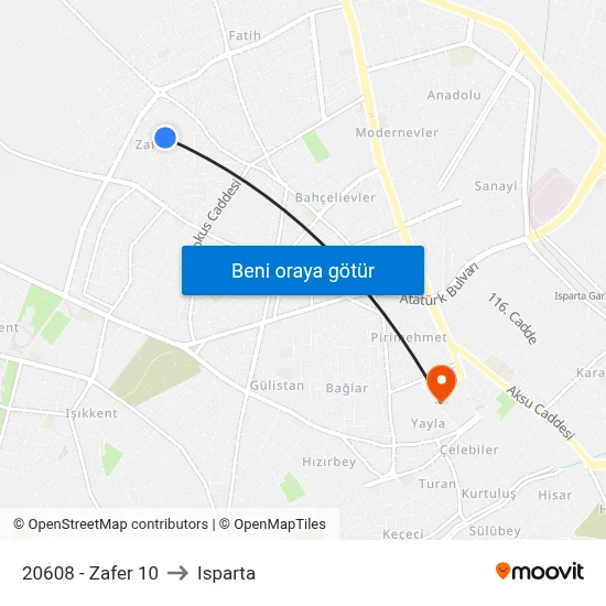 20608 - Zafer 10 to Isparta map