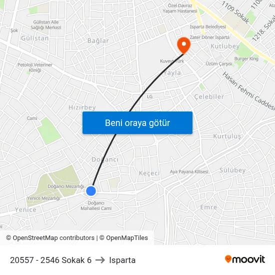 20557 - 2546 Sokak 6 to Isparta map