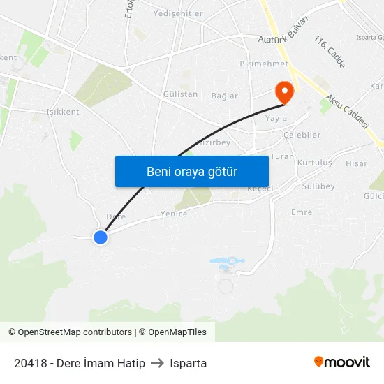 20418 - Dere İmam Hatip to Isparta map