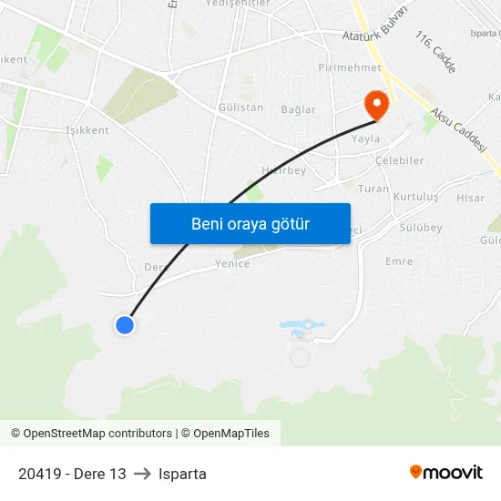 20419 - Dere 13 to Isparta map