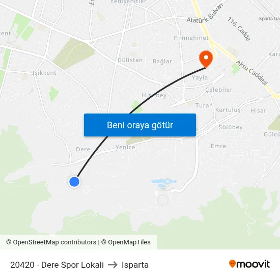 20420 - Dere Spor Lokali to Isparta map