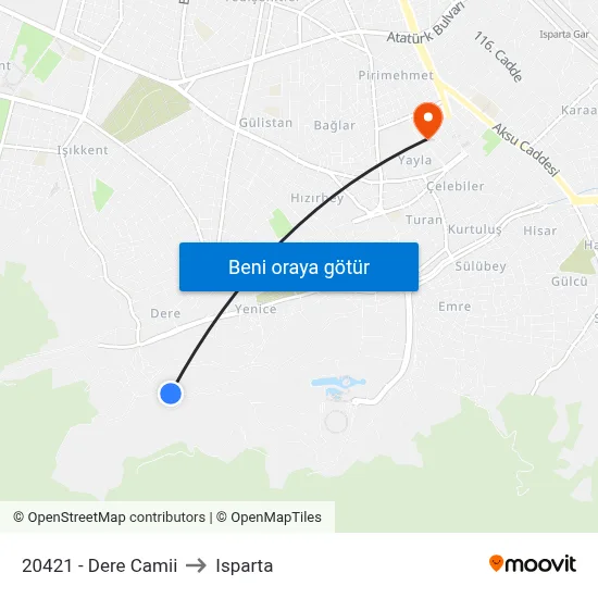 20421 - Dere Camii to Isparta map