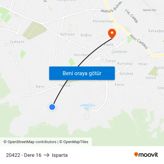20422 - Dere 16 to Isparta map