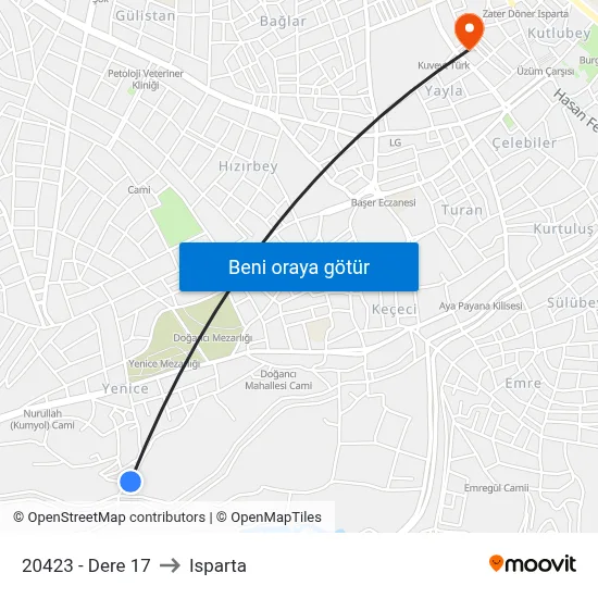 20423 - Dere 17 to Isparta map