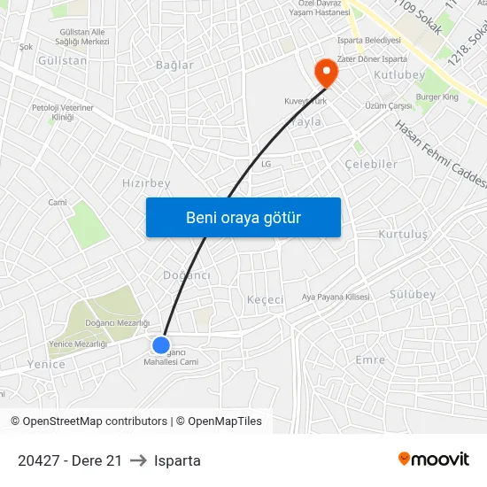 20427 - Dere 21 to Isparta map