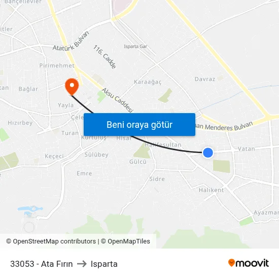 33053 - Ata Fırın to Isparta map