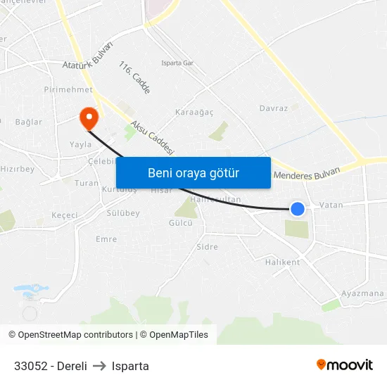 33052 - Dereli to Isparta map