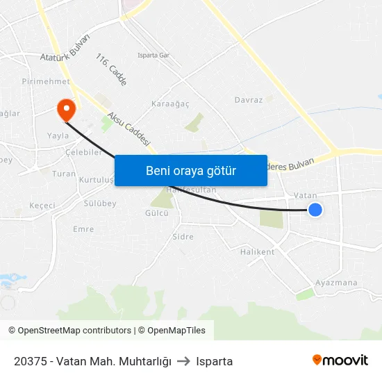 20375 - Vatan Mah. Muhtarlığı to Isparta map