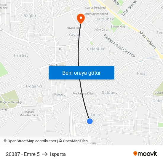 20387 - Emre 5 to Isparta map