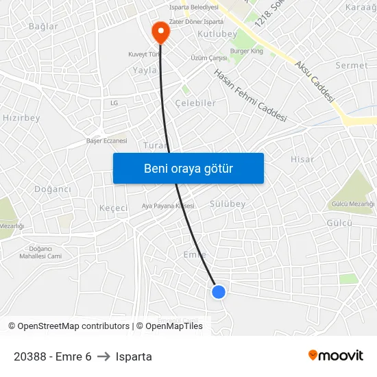 20388 - Emre 6 to Isparta map