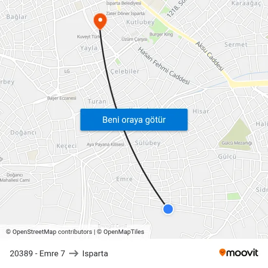 20389 - Emre 7 to Isparta map