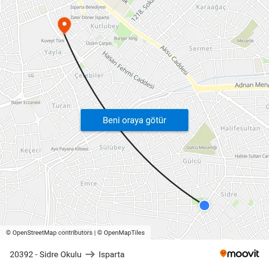 20392 - Sidre Okulu to Isparta map