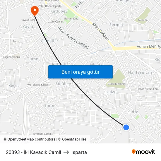 20393 - İki Kavacık Camii to Isparta map