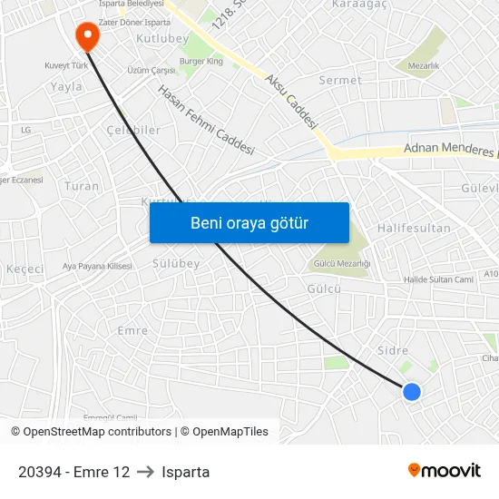 20394 - Emre 12 to Isparta map
