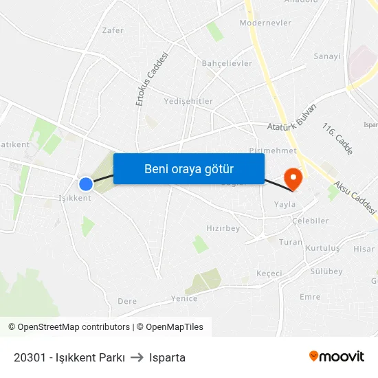 20301 - Işıkkent Parkı to Isparta map