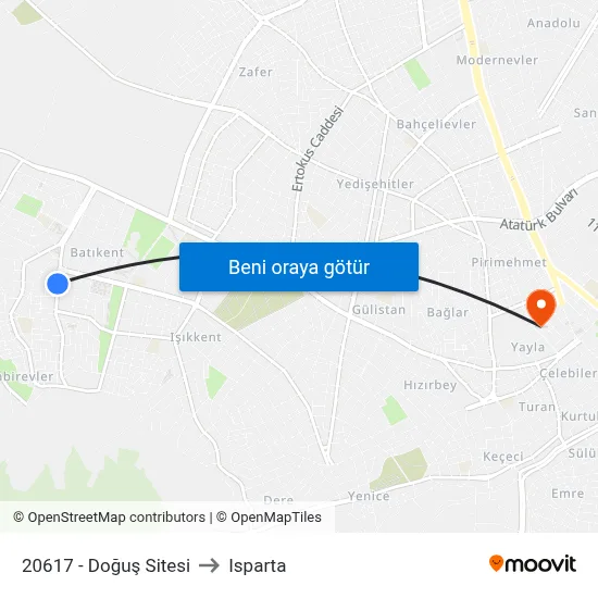 20617 - Doğuş Sitesi to Isparta map