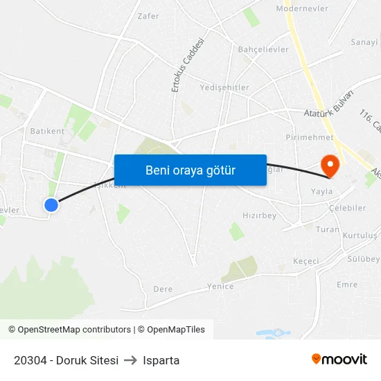 20304 - Doruk Sitesi to Isparta map