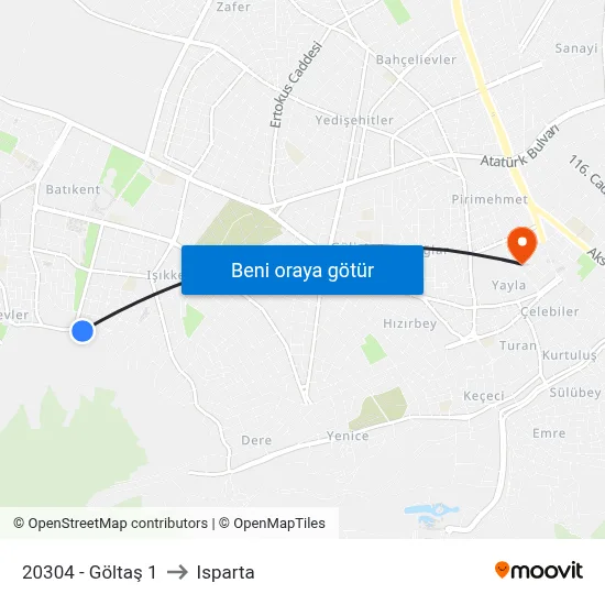 20304 - Göltaş 1 to Isparta map