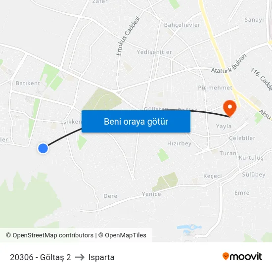 20306 - Göltaş 2 to Isparta map