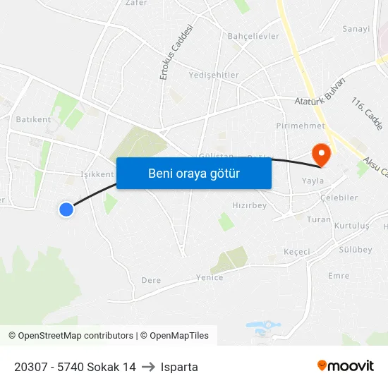 20307 - 5740 Sokak 14 to Isparta map