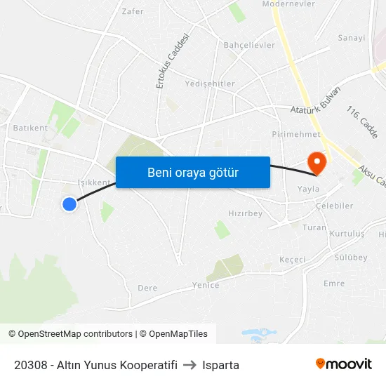 20308 - Altın Yunus Kooperatifi to Isparta map