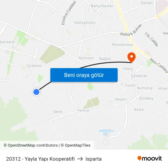 20312 - Yayla Yapı Kooperatifi to Isparta map