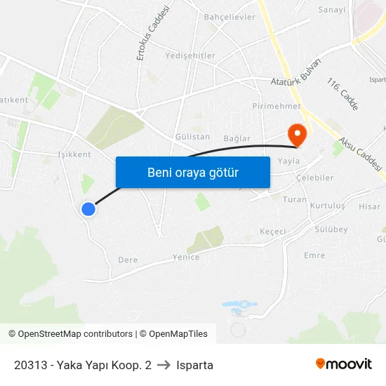 20313 - Yaka Yapı Koop. 2 to Isparta map
