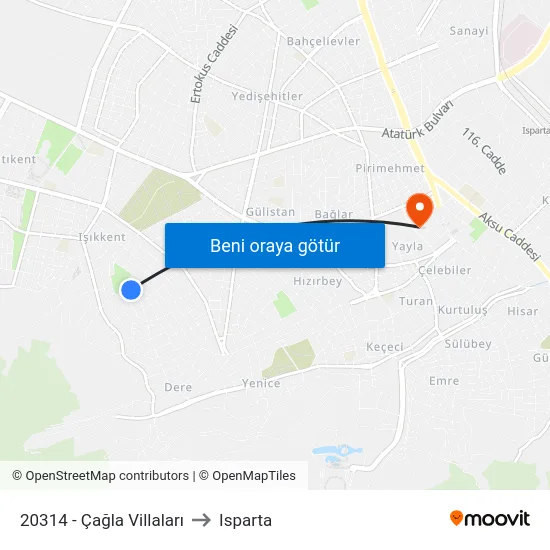 20314 - Çağla Villaları to Isparta map