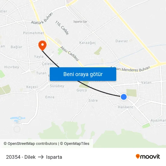 20354 - Dilek to Isparta map
