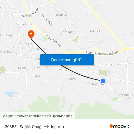 20355 - Sağlık Ocağı to Isparta map