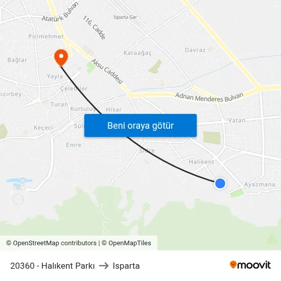 20360 - Halıkent Parkı to Isparta map