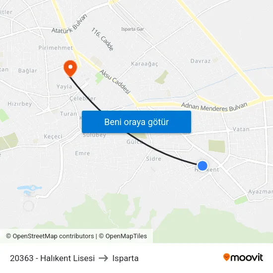 20363 - Halıkent Lisesi to Isparta map