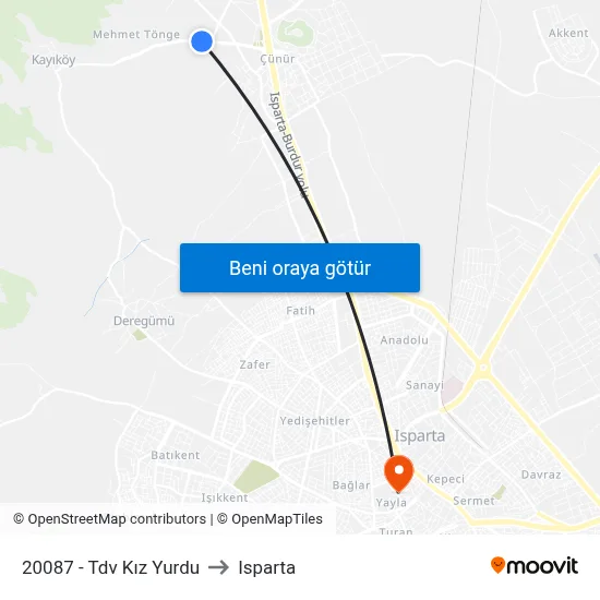 20087 - Tdv Kız Yurdu to Isparta map
