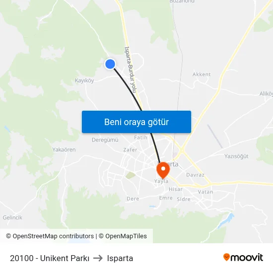 20100 - Unikent Parkı to Isparta map