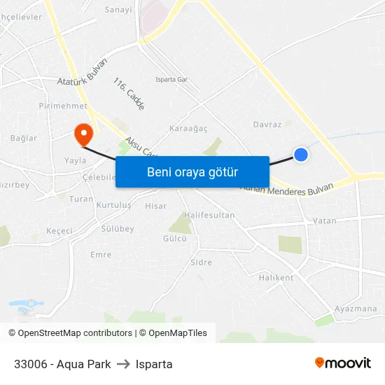 33006 - Aqua Park to Isparta map