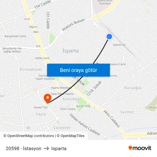20598 - İstasyon to Isparta map